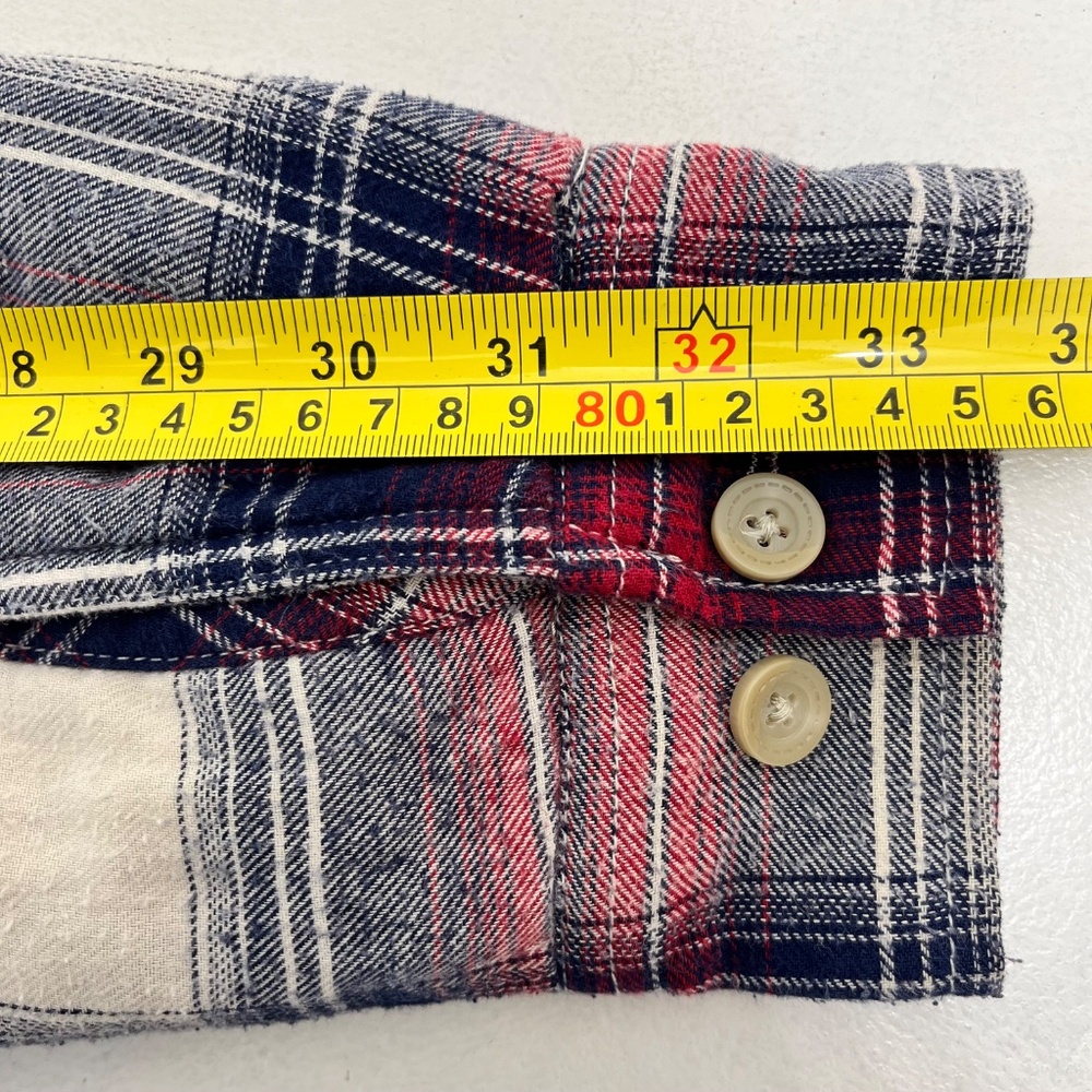 Vintage Weatherproof Mens Size L Button Up Jacket Red Blue Plaid Flannel Pockets - Picture 11 of 11